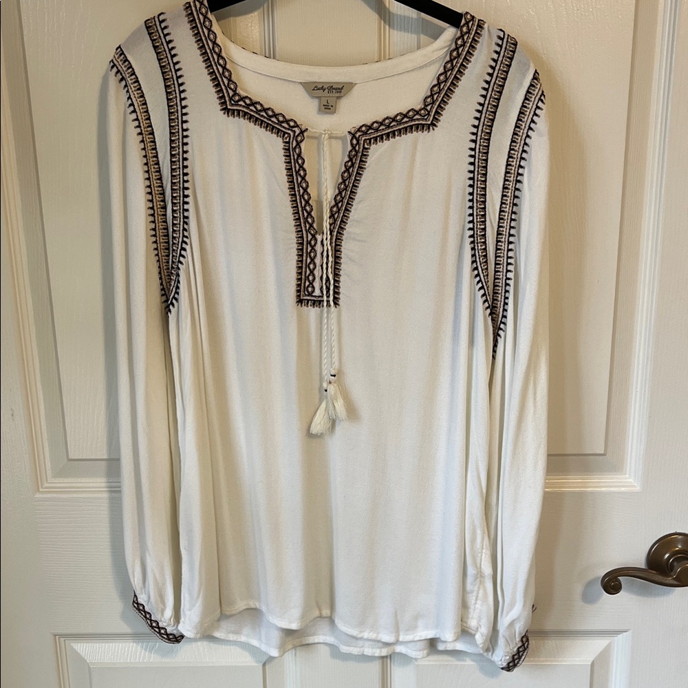 Lucky Brand Ivory Embroidered Blouse